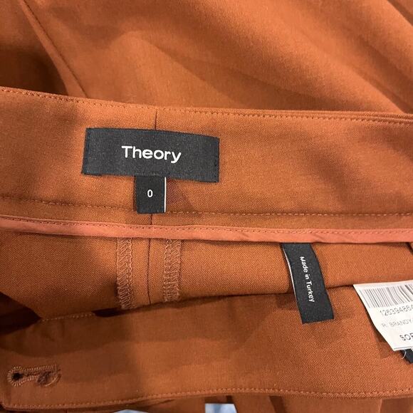 Theory Stretch Wool High Slit Trouser Pant Rust Women's 0 Wide Leg Pant - Picture 7 of 10